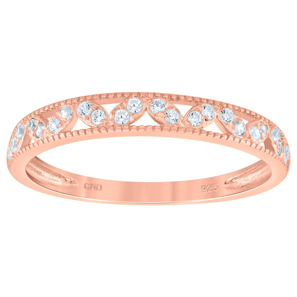 925 Sterling Silver Rose-Tone Womens Cubic Zirconia Semi Eternity Stackable Wedding Band Ring Size 6