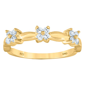 925 Sterling Silver Yellow-Tone Womens Cubic-Zirconia Flower Ring Size 6