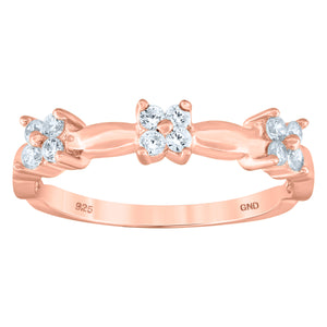 925 Sterling Silver Rose-Tone Womens Cubic-Zirconia Flower Ring Size 7