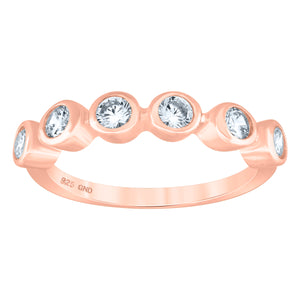 925 Sterling Silver Rose-Tone Womens Cubic-Zirconia Ring Size 6