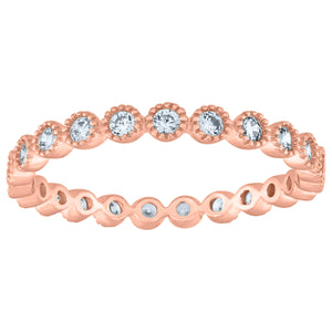 925 Sterling Silver Rose-Tone Womens Cubic-Zirconia Ring Size 7