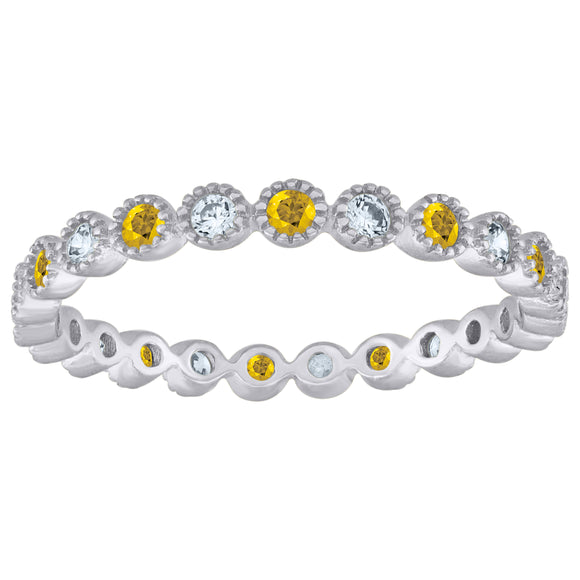 925 Sterling Silver Womens White Yellow Cubic-Zirconia Ring Size 6