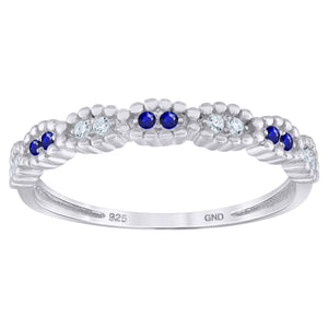 925 Sterling Silver Womens White Royal Blue Cubic Zirconia Semi Eternity Stackable Wedding Band Ring Size 6