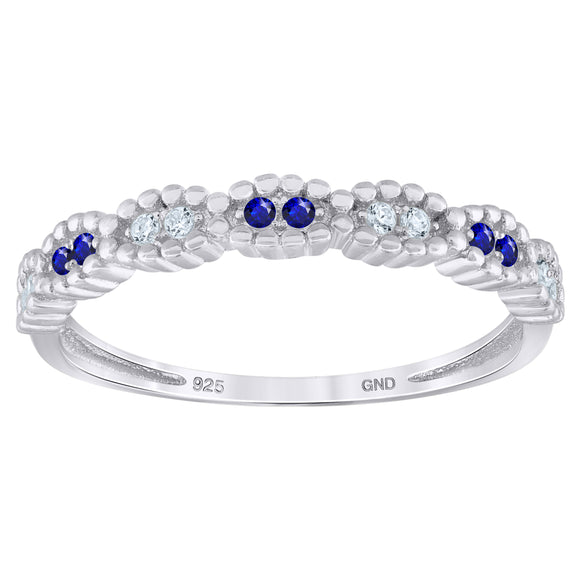 925 Sterling Silver Womens White Royal Blue Cubic Zirconia Semi Eternity Stackable Wedding Band Ring Size 6