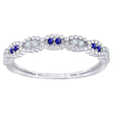 925 Sterling Silver Womens White Royal Blue Cubic Zirconia Semi Eternity Stackable Wedding Band Ring Size 6