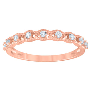 925 Sterling Silver Rose Womens Cubic Zirconia Semi-Eternity Wedding Band Ring Size 6