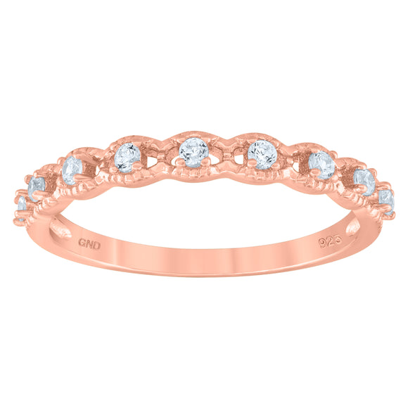 925 Sterling Silver Rose Womens Cubic Zirconia Semi-Eternity Wedding Band Ring Size 6