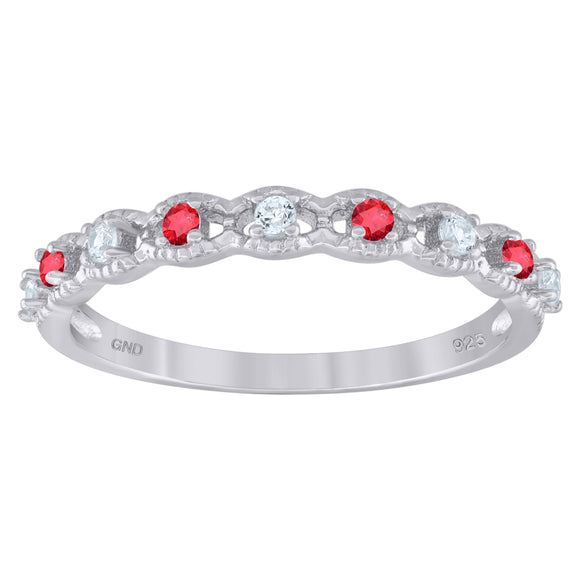 925 Sterling Silver Womens Red Cubic Zirconia Semi-Eternity Wedding Band Ring Size 6