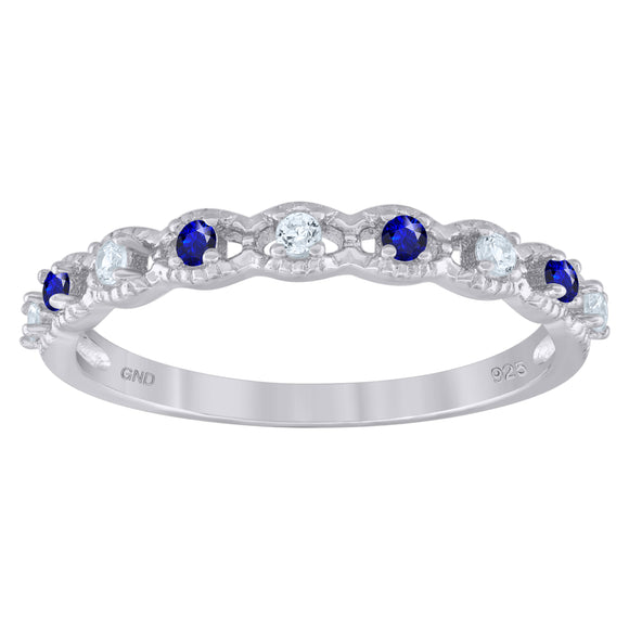 925 Sterling Silver Womens Royal Blue Cubic Zirconia Semi-Eternity Wedding Band Ring Size 6