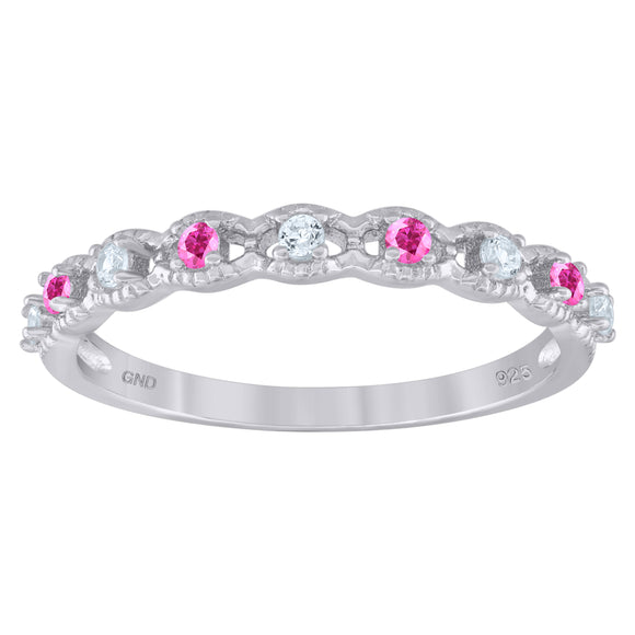 925 Sterling Silver Womens Pink Cubic Zirconia Semi-Eternity Wedding Band Ring Size 6