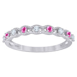 925 Sterling Silver Womens Pink Cubic Zirconia Semi-Eternity Wedding Band Ring Size 8