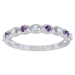 925 Sterling Silver Womens Purple Cubic Zirconia Semi-Eternity Wedding Band Ring Size 6
