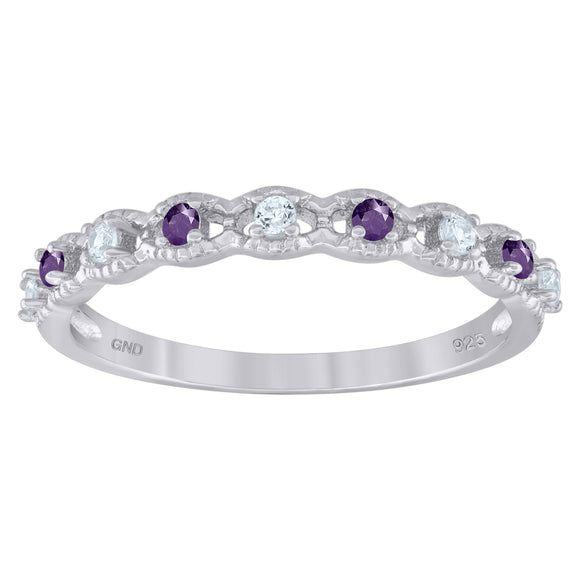 925 Sterling Silver Womens Purple Cubic Zirconia Semi-Eternity Wedding Band Ring Size 6