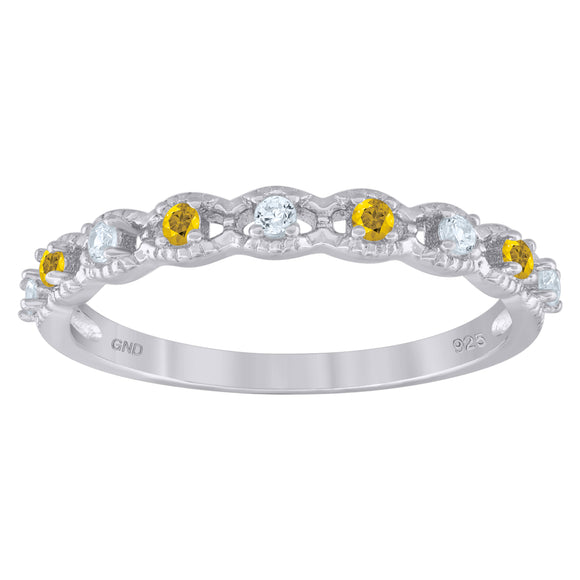 925 Sterling Silver Womens Yellow Cubic Zirconia Semi-Eternity Wedding Band Ring Size 6