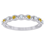 925 Sterling Silver Womens Yellow Cubic Zirconia Semi-Eternity Wedding Band Ring Size 8
