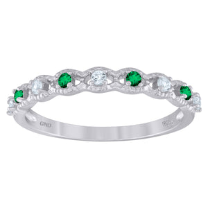 925 Sterling Silver Womens Green Cubic Zirconia Semi-Eternity Wedding Band Ring Size 6