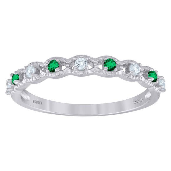 925 Sterling Silver Womens Green Cubic Zirconia Semi-Eternity Wedding Band Ring Size 6