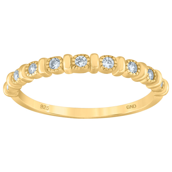 925 Sterling Silver Yellow-Tone Womens Cubic Zirconia Semi-Eternity Wedding Band Ring Size 6