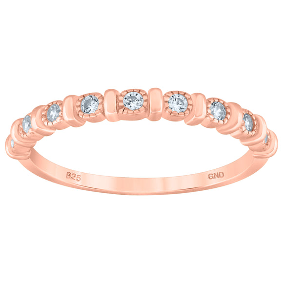 925 Sterling Silver Rose Womens Cubic Zirconia Semi-Eternity Wedding Band Ring Size 6