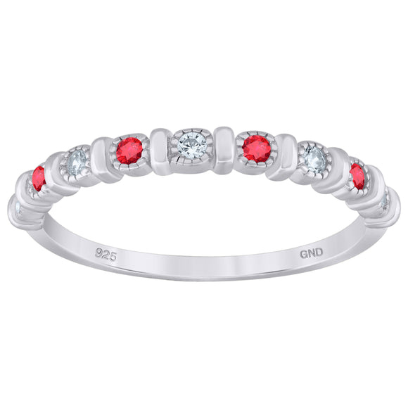 925 Sterling Silver Womens Red Cubic Zirconia Semi-Eternity Wedding Band Ring Size 6