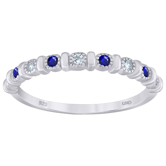 925 Sterling Silver Womens Royal Blue Cubic Zirconia Semi-Eternity Wedding Band Ring Size 6