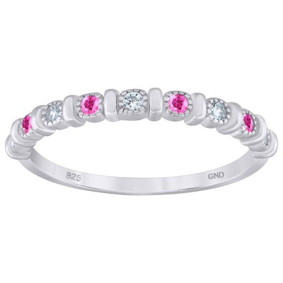 925 Sterling Silver Womens Pink Cubic Zirconia Semi-Eternity Wedding Band Ring Size 6