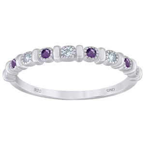 925 Sterling Silver Womens Purple Cubic Zirconia Semi-Eternity Wedding Band Ring Size 6