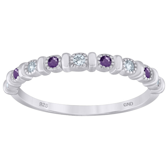 925 Sterling Silver Womens Purple Cubic Zirconia Semi-Eternity Wedding Band Ring Size 6
