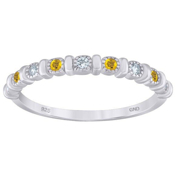 925 Sterling Silver Womens Yellow Cubic Zirconia Semi-Eternity Wedding Band Ring Size 6