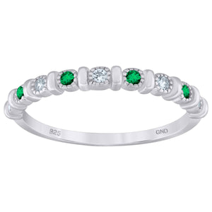 925 Sterling Silver Womens Green Cubic Zirconia Semi-Eternity Wedding Band Ring Size 6