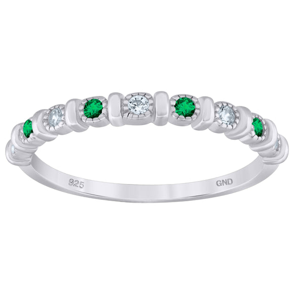 925 Sterling Silver Womens Green Cubic Zirconia Semi-Eternity Wedding Band Ring Size 6