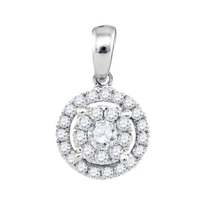 14kt White Gold Womens Round Diamond Concentric Circle Frame Cluster Pendant 1/3 Cttw