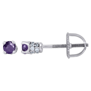 925 Sterling Silver Womens Purple Cubic Zirconia 3mm Round Classic Studs Earrings