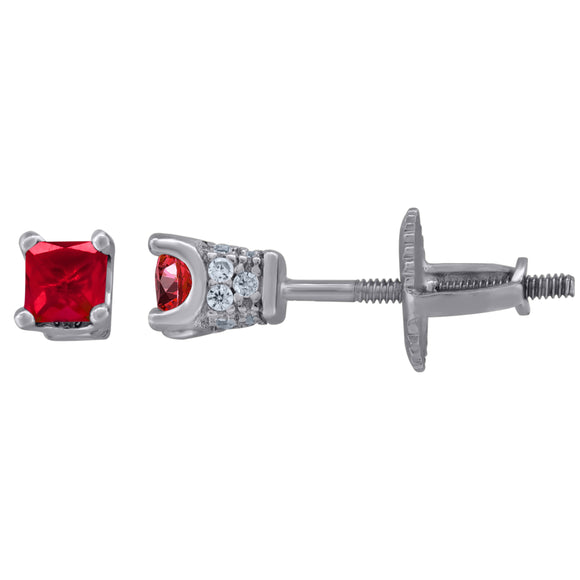 925 Sterling Silver Womens Red Princess Cut Cubic Zirconia 3mm Square Classic Studs Earrings