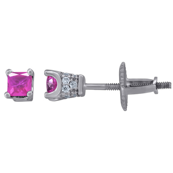 925 Sterling Silver Womens Pink Princess Cut Cubic Zirconia 3mm Square Classic Studs Earrings