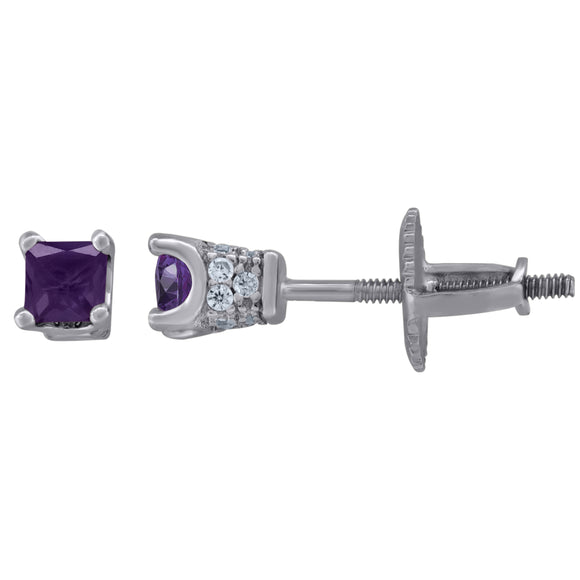 925 Sterling Silver Womens Purple Princess Cut Cubic Zirconia 3mm Square Classic Studs Earrings