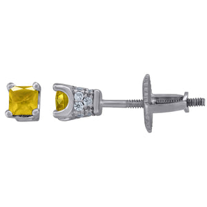 925 Sterling Silver Womens Yellow Princess Cut Cubic Zirconia 3mm Square Classic Studs Earrings