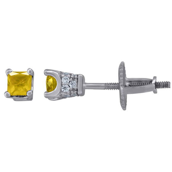 925 Sterling Silver Womens Yellow Princess Cut Cubic Zirconia 3mm Square Classic Studs Earrings