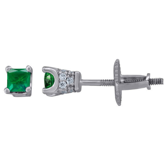 925 Sterling Silver Womens Green Princess Cut Cubic Zirconia 3mm Square Classic Studs Earrings