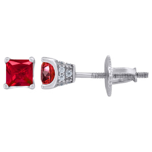 925 Sterling Silver Womens Red Princess Cut Cubic Zirconia 4mm Square Classic Studs Earrings