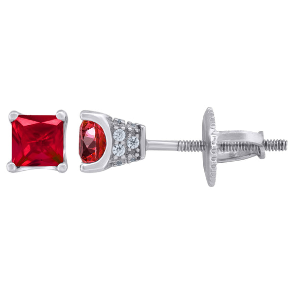 925 Sterling Silver Womens Red Princess Cut Cubic Zirconia 4mm Square Classic Studs Earrings