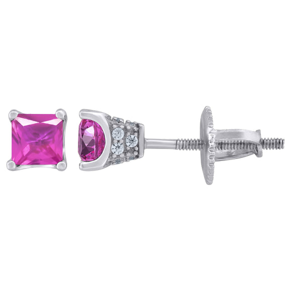 925 Sterling Silver Womens Pink Princess Cut Cubic Zirconia 4mm Square Classic Studs Earrings