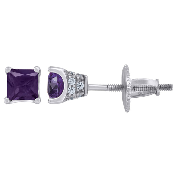 925 Sterling Silver Womens Purple Princess Cut Cubic Zirconia 4mm Square Classic Studs Earrings