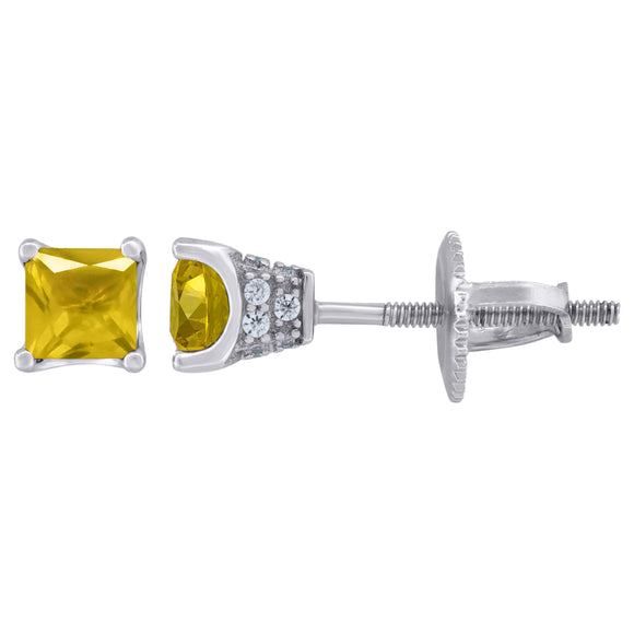 925 Sterling Silver Womens Yellow Princess Cut Cubic Zirconia 4mm Square Classic Studs Earrings