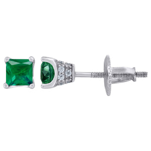 925 Sterling Silver Womens Green Princess Cut Cubic Zirconia 4mm Square Classic Studs Earrings
