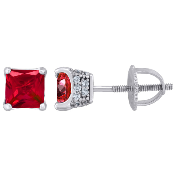 925 Sterling Silver Womens Red Princess Cut Cubic Zirconia 5mm Square Classic Studs Earrings