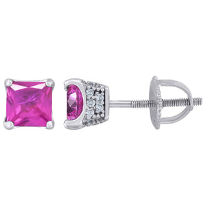 925 Sterling Silver Womens Pink Princess Cut Cubic Zirconia 5mm Square Classic Studs Earrings