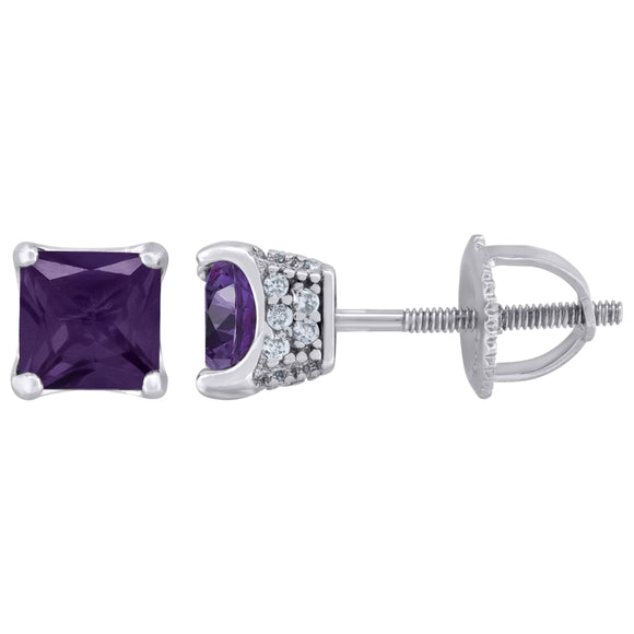 925 Sterling Silver Womens Purple Princess Cut Cubic Zirconia 5mm Square Classic Studs Earrings