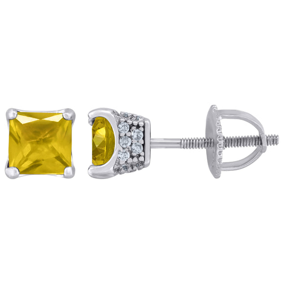 925 Sterling Silver Womens Yellow Princess Cut Cubic Zirconia 5mm Square Classic Studs Earrings