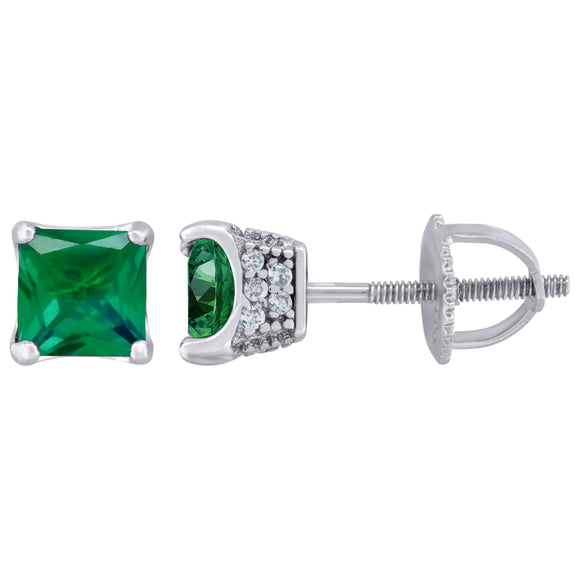 925 Sterling Silver Womens Green Princess Cut Cubic Zirconia 5mm Square Classic Studs Earrings